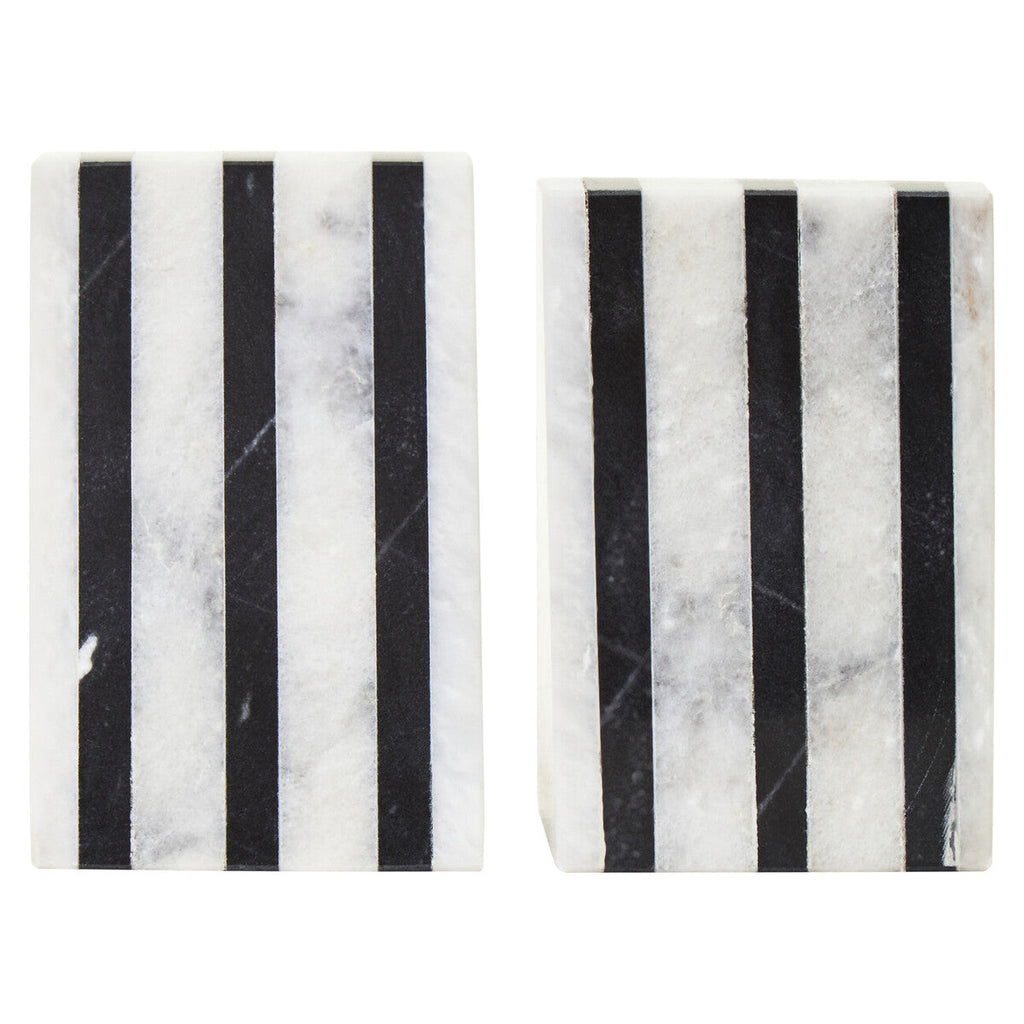 Set of Two Striped White Marble Bookends | Soma