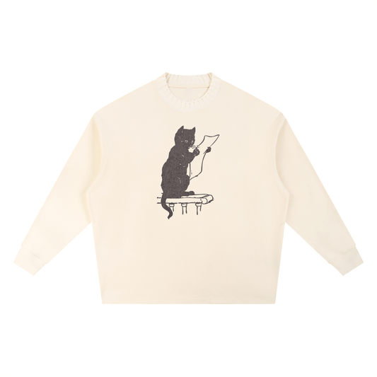 Bookish Cat Knitted Sweatshirt