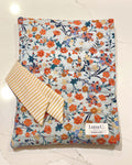 Light Green Orange Floral Yellow Striped Lining Quilted Ribbon-Tied Book Sleeve