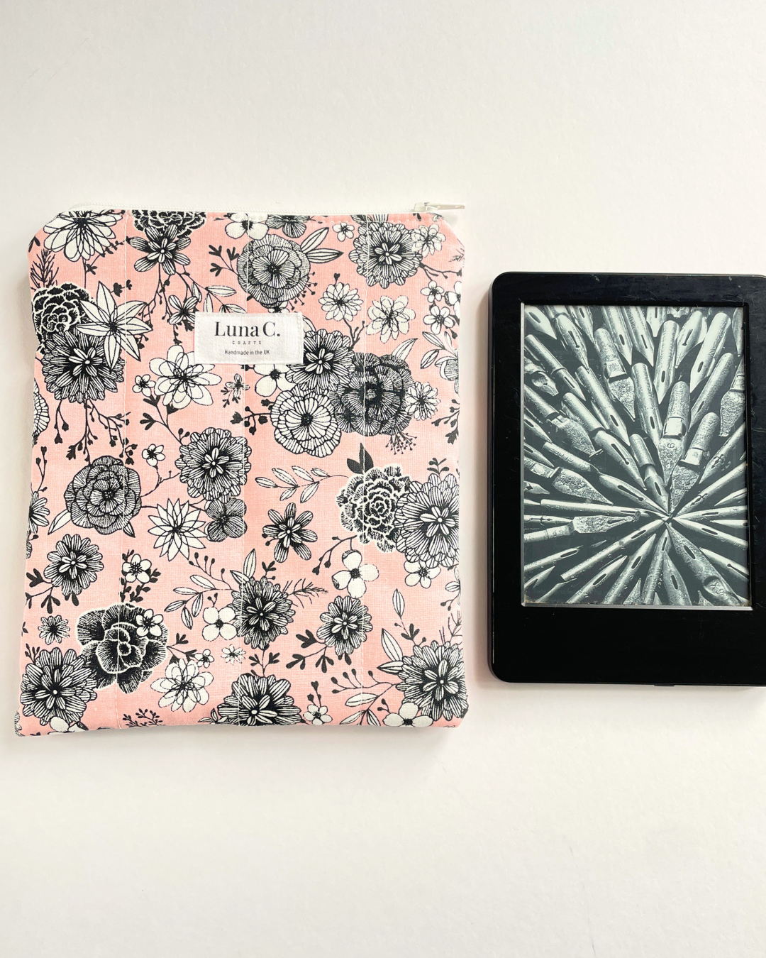 Pink Botanical Sketch Zippered Kindle Sleeve
