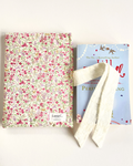 Pink Ditsy Floral Book Sleeve with White Broderie Anglaise Ribbon Tie