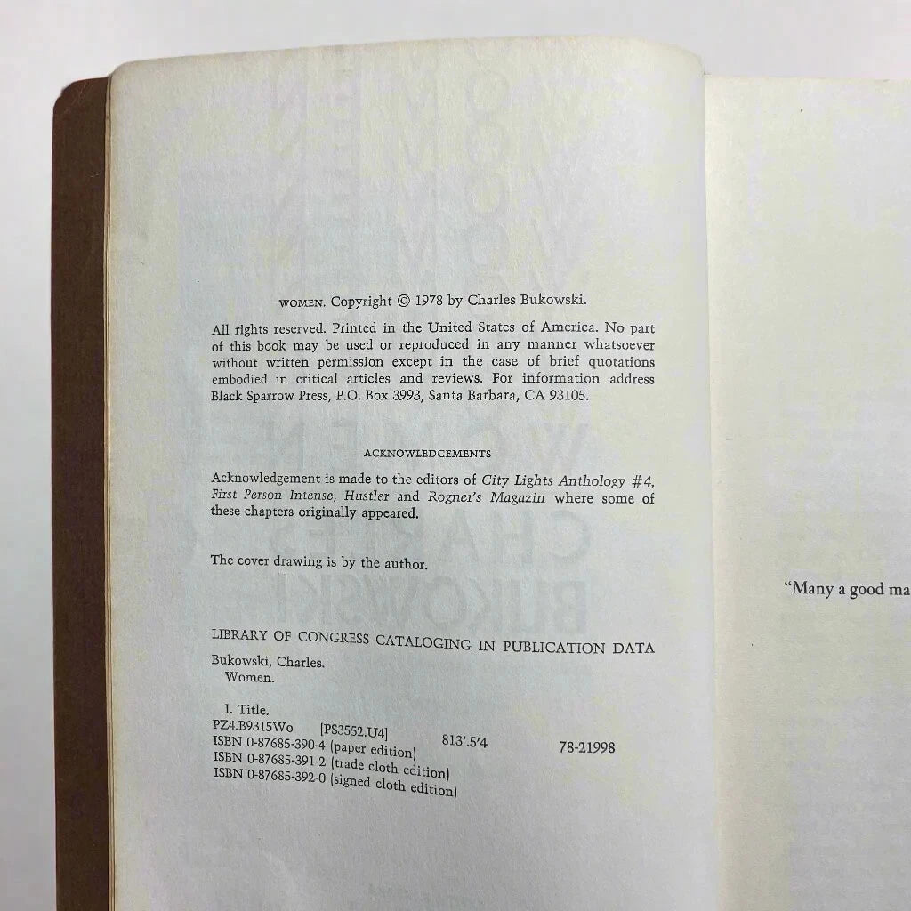 1978 WOMEN - Charles Bukowski 1st U.S. Edition HB - rare book