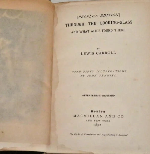 1892 Through The Looking Glass & What Alice Found There Lewis Carroll Tenniel HB