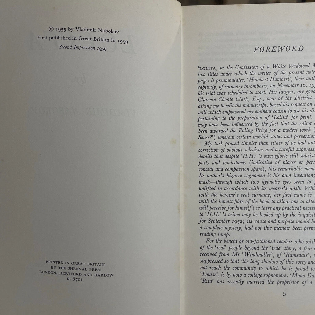 Lolita - Vladimir Nabokov - 1st UK Edition / 2nd Impression