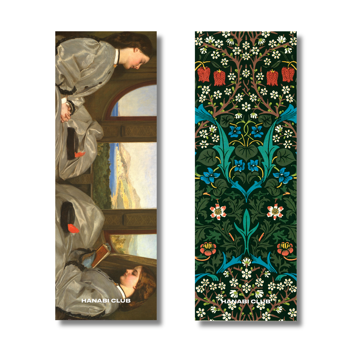Window Seat double-sided vintage train bookmark showing both illustrated sides