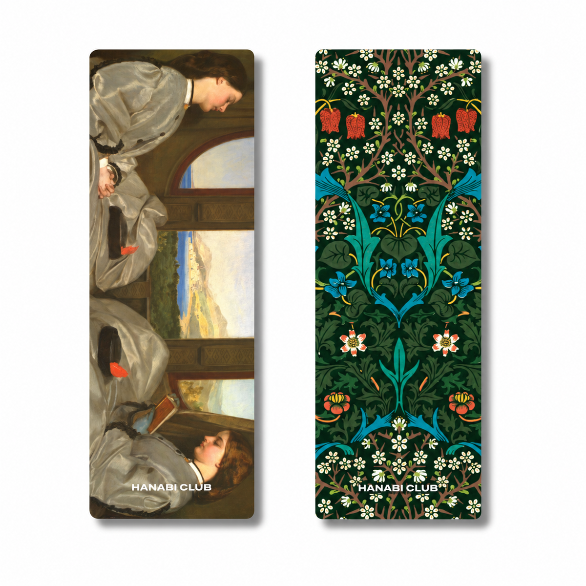 Window Seat double-sided vintage train bookmark showing both illustrated sides
